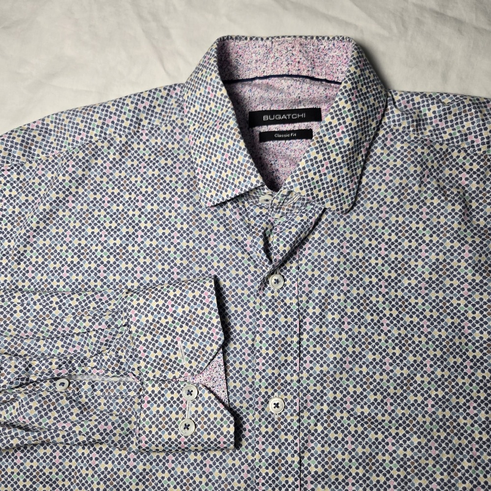 Bugatchi Shirt Button Down Medium Classic Fit Flip Cuff Long Sleeve